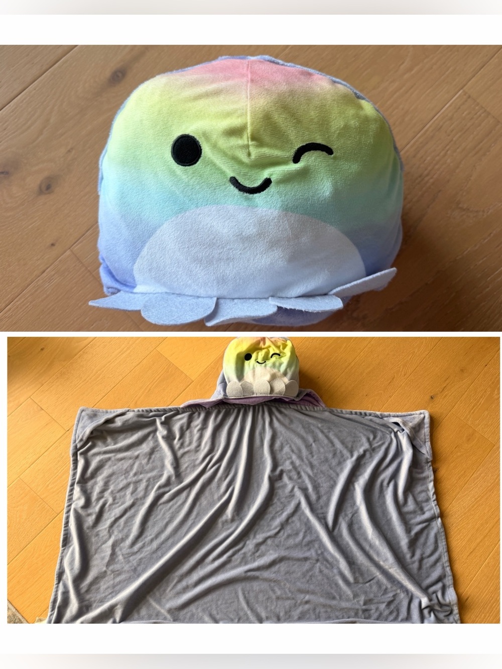Squishmallow Octopus Hooded Throw Rainbow Blanket +Pockets Extra Soft